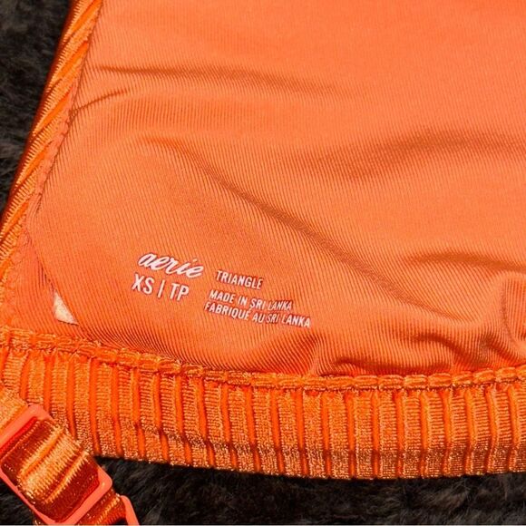 Aerie Orange Shimmer Ribbed Triangle Padded Bikini Top XS Pool Lake Beach Cruise - Picture 5 of 5